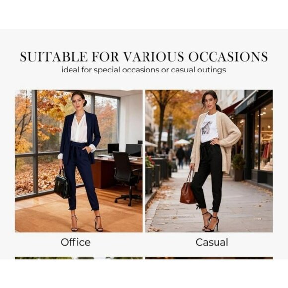 Grace Karin Womens Small High Waist Elegant Casual Pants With Belt & Ankle Tie - Picture 2 of 13